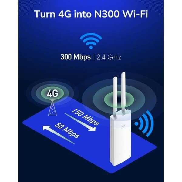 4G LTE Modemrouter - CUDY - LT400-Ute - WiFi N300 - IP65 - Avtagbara Antennor