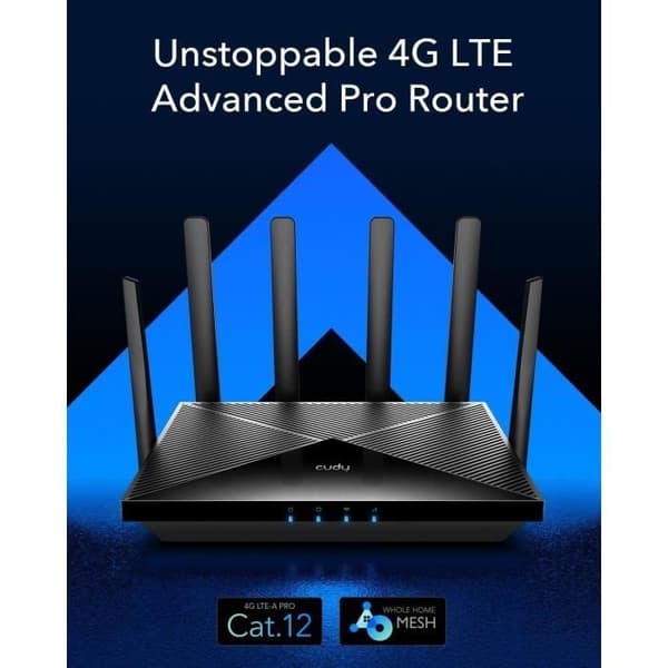 Cudy 4G LTE Cat 12 WiFi-router, LTE-modem, dubbel SIM 4G mobilrouter, dubbelbandigt Wi-Fi AC1200, 4 Gigabit-portar, Öppen