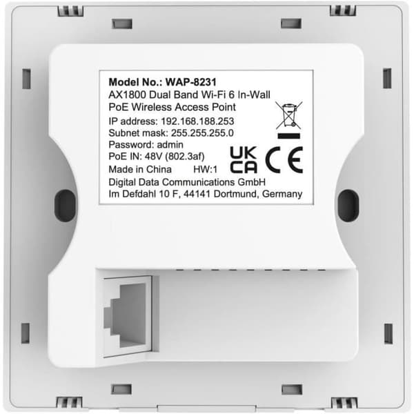 Trådlös åtkomstpunkt - LEVEL ONE - WAP-8231 - Wi-Fi 6 - 1800 Mbit/s - PoE - Dubbelband