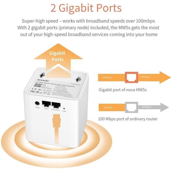 Tenda Nova MW5s-3 Mesh Wi-Fi-system, 300 m² Wi-Fi-täckning, kompatibel med Alexa (paket med 3)
