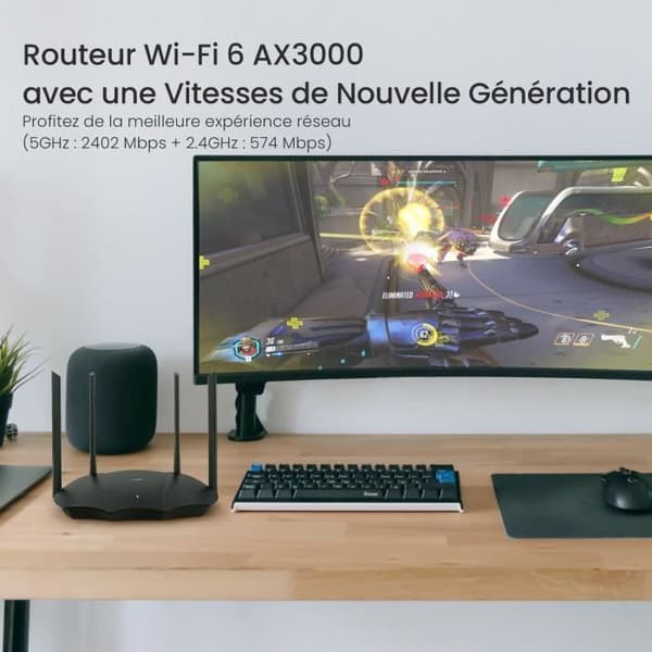 TENDA AX3000 Dual Band WiFi 6 Router, 1,6 GHz Dual Core CPU, OFDMA+MU-MIMO, Fjärrkontroll, Föräldrakontroll, TX9 pro