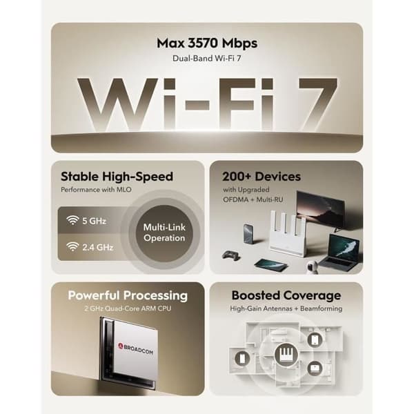Router - CUDY - BE3600 - Wi-Fi 7 - 4 Gigabit-portar - Quad Core 2,0 GHz - 4 antenner