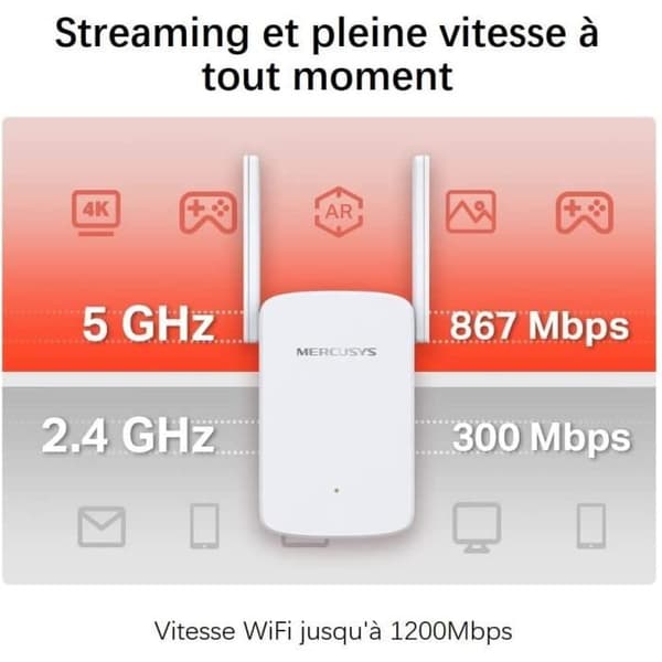 Kraftfull AC1200 Mbps WiFi Repeater - Mercusys ME30 - 1 Ethernet-port - Kompatibel med alla boxar