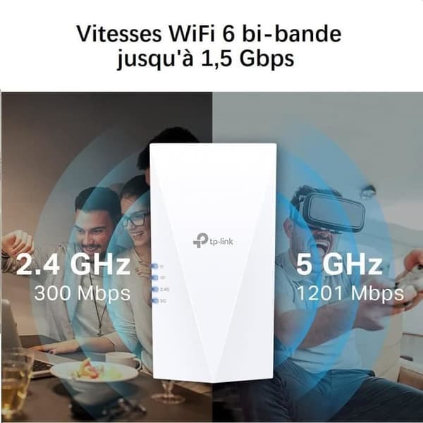 Kraftfull WiFi 6 repeater AX1500 Mbps - TP-Link RE500X - Täcker upp till 100 m² - Dual band - Kompatibel med alla boxar