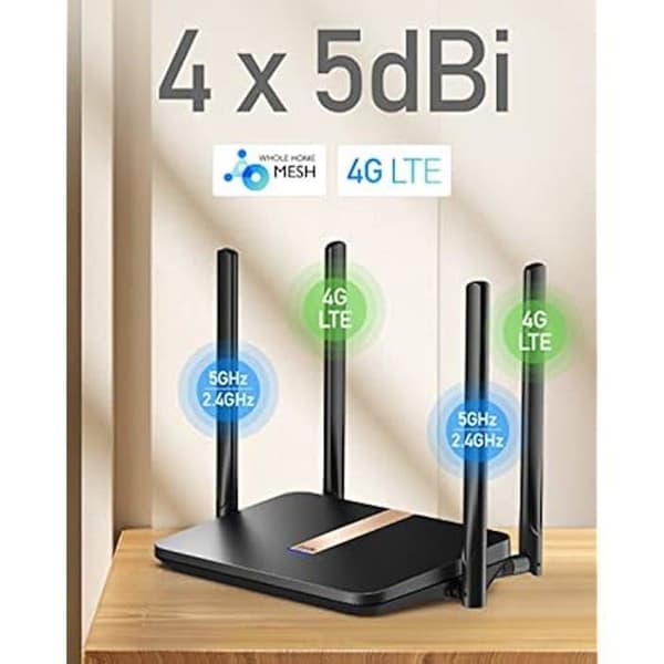 Modemrouter 4G LTE - CUDY - AC1200 - Wi-Fi mesh 1200 Mbps - Avtagbara antenner - VPN-stöd