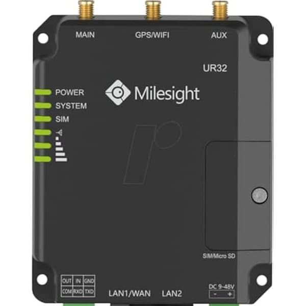 Industriell IoT-router - MILESIGHT - UR32-L04EU-G - 3G - 4G - Extern antenn - 2 antenner Svart