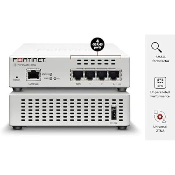 Brandvägg - FORTINET - FortiGate-30G - 4 portar Gigabit Ethernet - SD-WAN - Centraliserad hantering