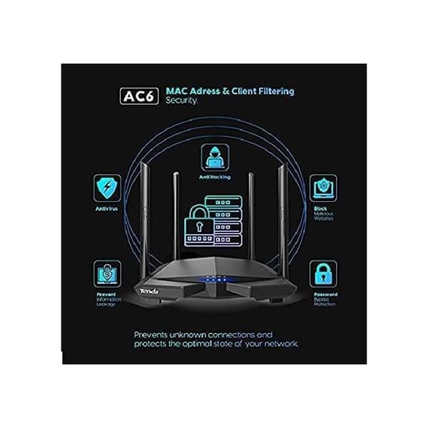 TENDA AC6 WiFi-router - Dual band AC1200 - 4 portar - 4 antenner - MU-MIMO