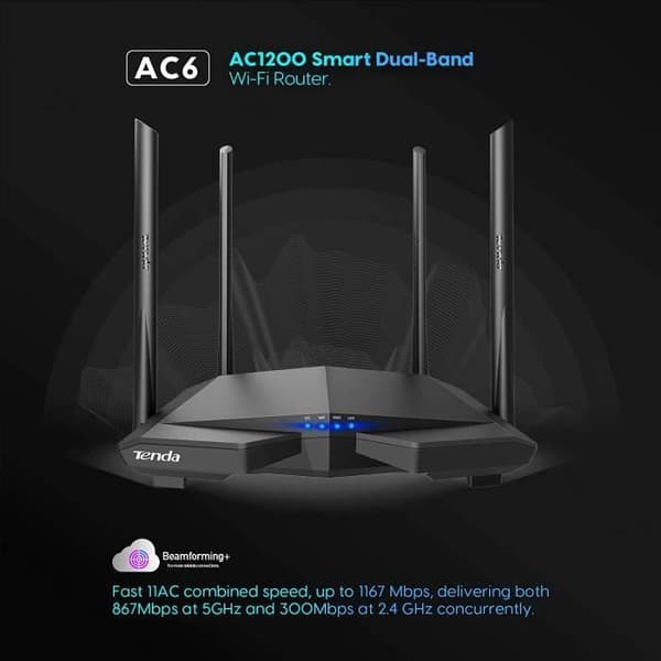 TENDA AC6 WiFi-router - Dual band AC1200 - 4 portar - 4 antenner - MU-MIMO