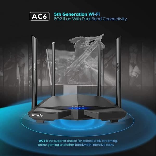 TENDA AC6 WiFi-router - Dual band AC1200 - 4 portar - 4 antenner - MU-MIMO
