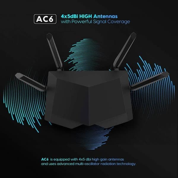 TENDA AC6 WiFi-router - Dual band AC1200 - 4 portar - 4 antenner - MU-MIMO Vit