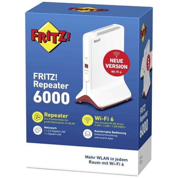 Wi-Fi 6-repeater - AVM - Fritz! 6000 - 5 GHz upp till 2400 Mbit/s - 2,4 GHz upp till 1200 Mbit/s - 2,5 Gigabit LAN