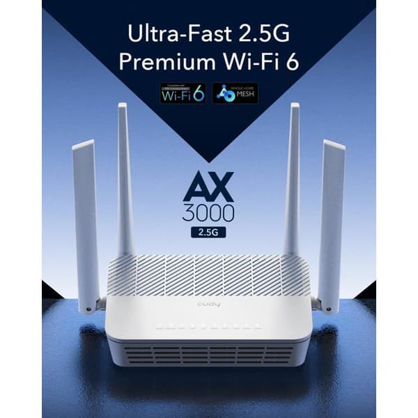 WiFi 6 Router - CUDY - AX3000 - WAN 2,5 Gbit/s - 4 RJ45 portar - MU-MIMO - VPN-stöd