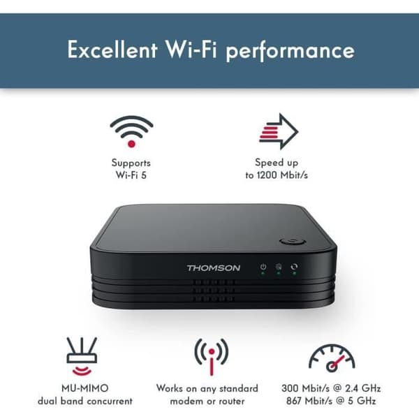 Wi-Fi-förstärkare - THOMSON - THM1200KIT - 1200 Mbit/s - 2 förlängningar - Täckning 200 m²
