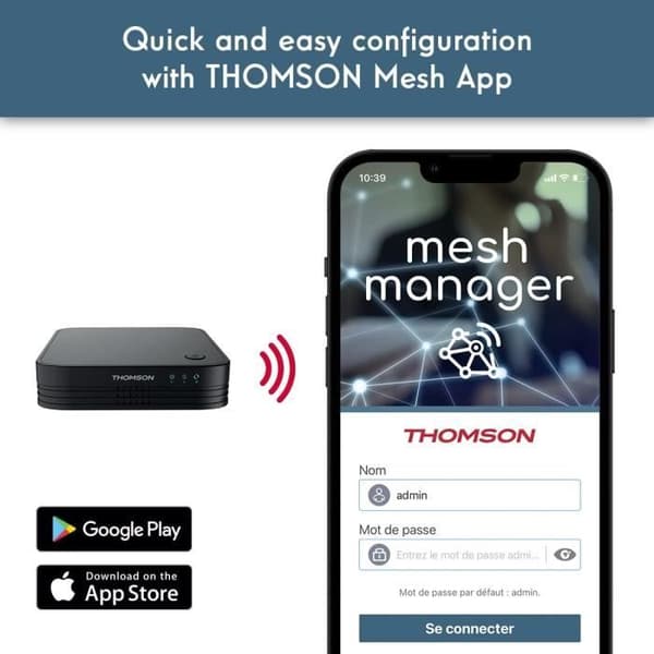 Wi-Fi-förstärkare - THOMSON - THM1200KIT - 1200 Mbit/s - 2 förlängningar - Täckning 200 m²