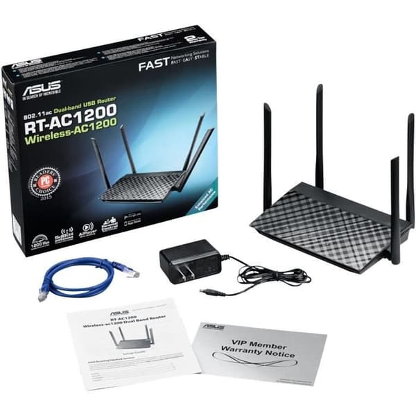 Trådlös router - ASUS - RT-AC1200 v.2 - Dual Band 1200 Mbps AC Wi-Fi-router med 4 externa antenner, 5 Ethernet-portar