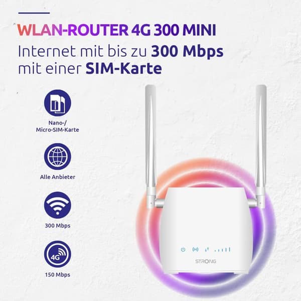 4G LTE Wifi-router - STRONG - 300 Mbps - Avtagbara antenner - Lätt att installera - RJ45