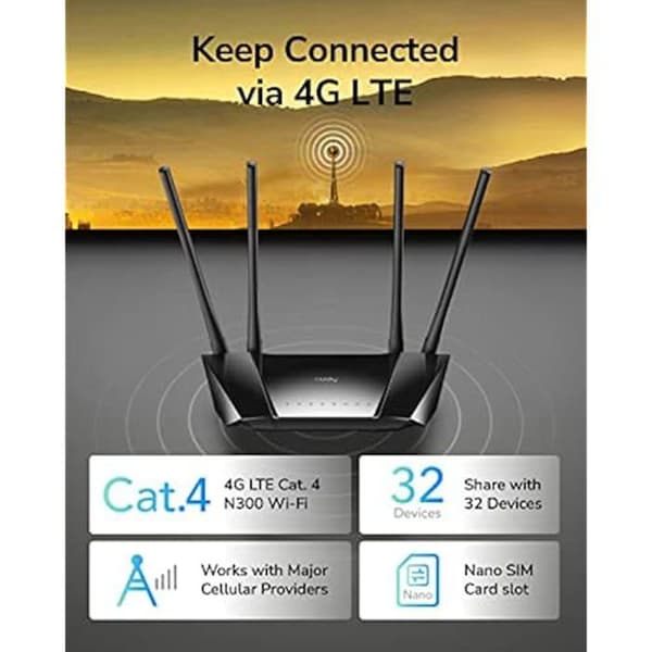4G LTE-router - CUDY - LT400 - 300 Mbps - 4 externa antenner - PPTP/L2TP VPN-klient
