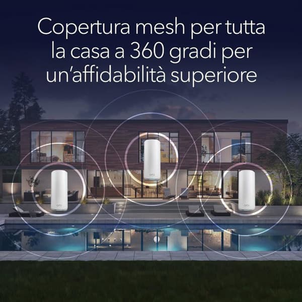 WiFi 7 Mesh-system - NETGEAR - Orbi RBE873 - Router + 2 satelliter - Täckning 600 m² - 150 enheter