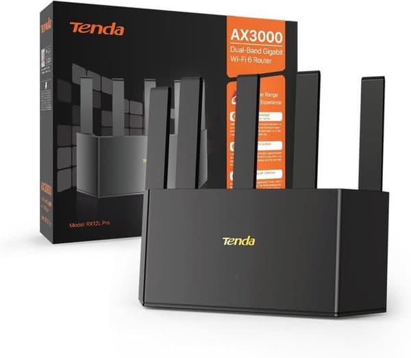 Tenda RX12L Pro Router WiFi 6 AX3000 Dual Band Gigabit, 2402Mbps/5GHz+574Mbps/2.4GHz, 4 Gigabit-portar, 160MHz bandbredd