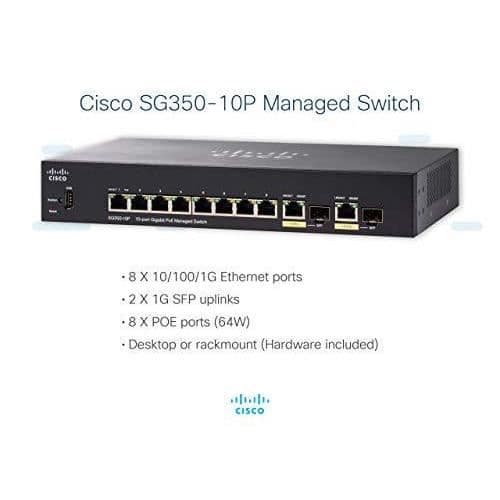 Cisco SMALL BUSINESS SG350-10P - SWITCH - L3 - MANAGERAD - 8 X 10/100/1000 (POE+) + 2 X KOMBO GIGABIT SFP - BORDS - POE+ (62 W)- USED