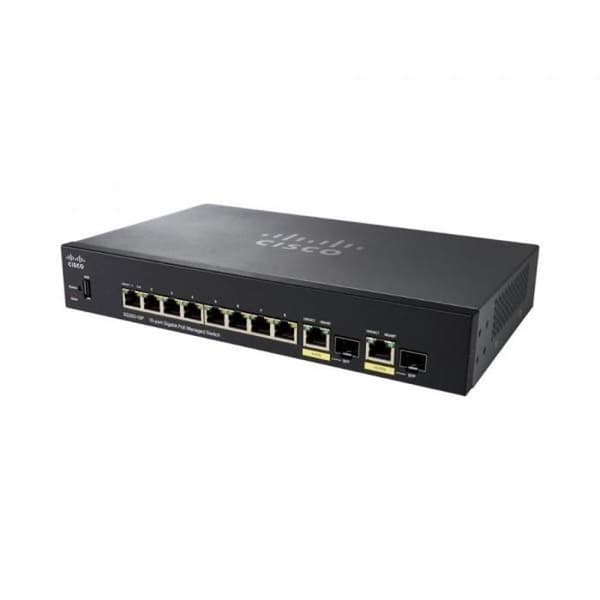 Cisco SMALL BUSINESS SG350-10P - SWITCH - L3 - MANAGERAD - 8 X 10/100/1000 (POE+) + 2 X KOMBO GIGABIT SFP - BORDS - POE+ (62 W)- USED Svart