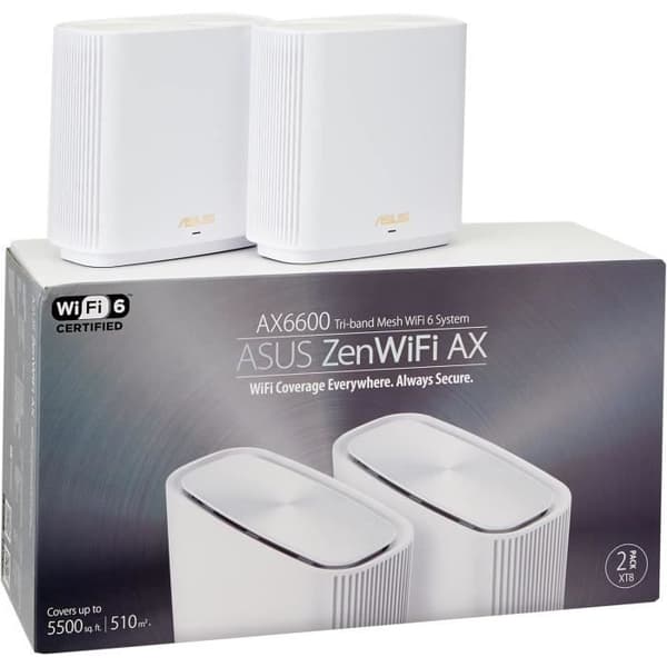 Router - ASUS - AX6600 ZENWIFI XT8 - Wi-Fi 6 - Dubbelband - 1900MB