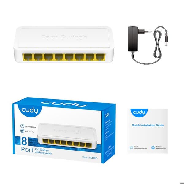 Switch - Cudy - FS108D - 8 portar - Plug and Play - Plastikkåpa
