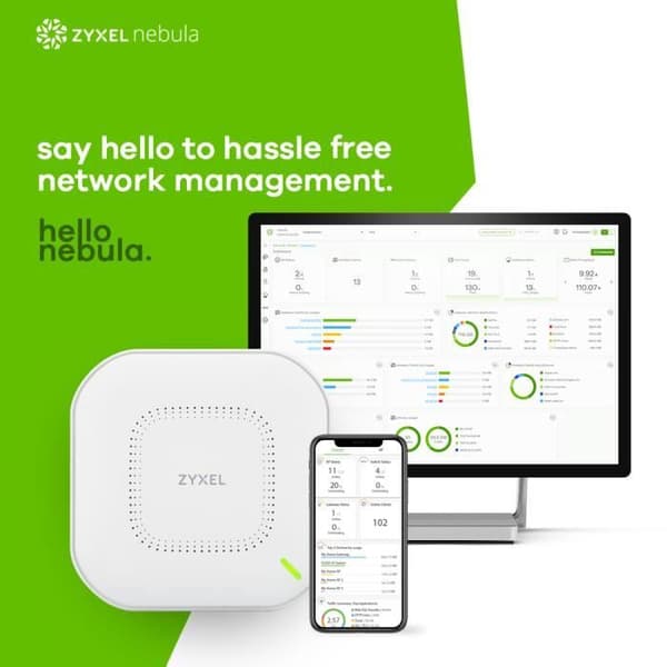 Zyxel True WiFi 6 (802.11ax dual-band), 1,77 Gb/s åtkomstpunkt med Quad Core-processor och dubbla 2x2 MU-MIMO-antenner, kontroll