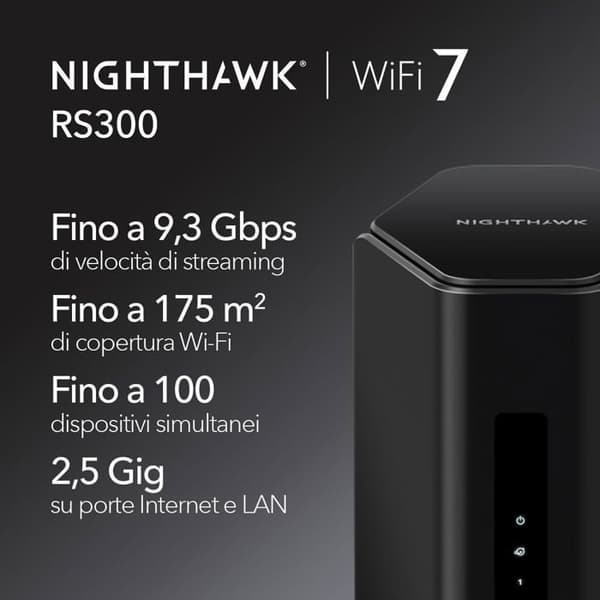 Router - NETGEAR - NIGHTHAWK WIFI 7 BE9300 - 5 Gigabit Ethernet-portar - Kraftfull processor - Beamforming+
