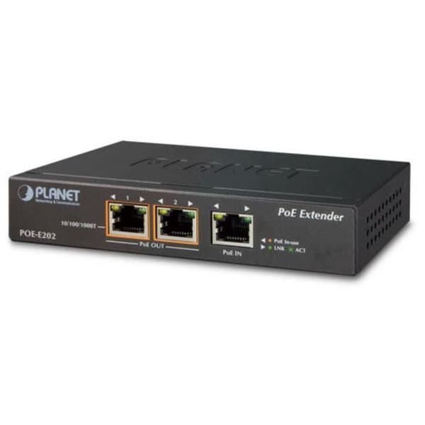 Planet POE-E202 Ethernet-relä - 100 m - 2 Mbit/s - Cat5/Cat5e - 10/100/1000 Mbit/s - Hel/Halv - PoE+