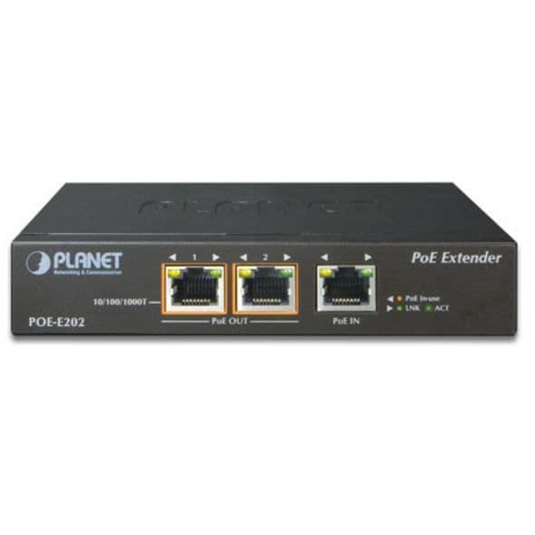 Planet POE-E202 Ethernet-relä - 100 m - 2 Mbit/s - Cat5/Cat5e - 10/100/1000 Mbit/s - Hel/Halv - PoE+