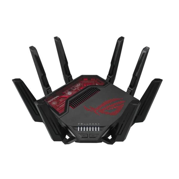 Tri Band Wi-Fi 7 trådlös router med MU-MIMO 4x4 - ASUS - GT-BE19000 - 3 2,5 GbE LAN-portar - 1 10 GbE LAN-port Svart, Röd