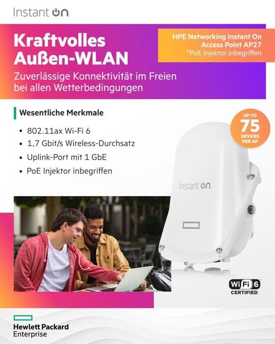 Trådlös åtkomstpunkt - HPE Networking - AP27 - Wi-Fi 6 - 2.4 GHz, 5 GHz - 1200 Mbits/s