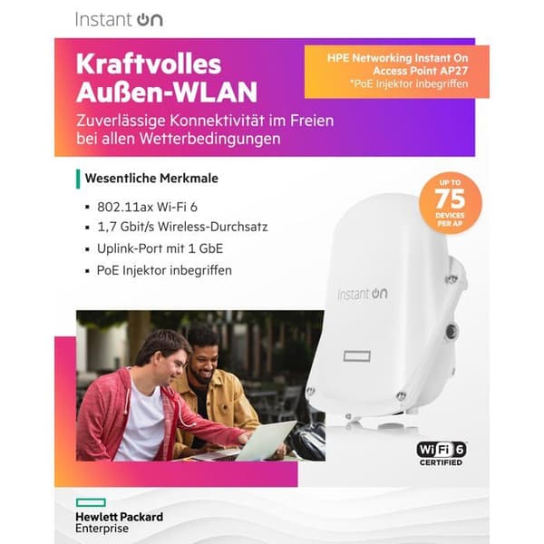 Trådlös åtkomstpunkt - HPE Networking - AP27 - Wi-Fi 6 - 2.4 GHz, 5 GHz - 1200 Mbits/s