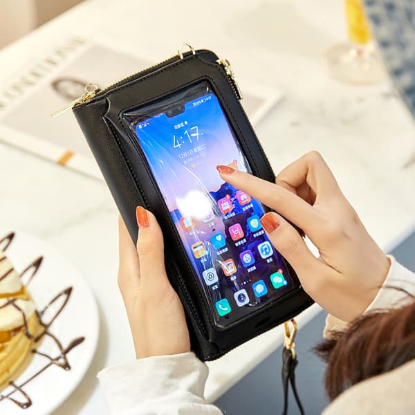 Telefonväska med pekskärm crossbody-väska axelhandväska RFID-blockerande
