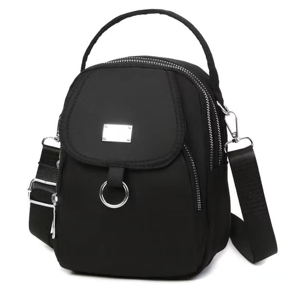 INF Trippellags nylon crossbody-veske for kvinner Sort