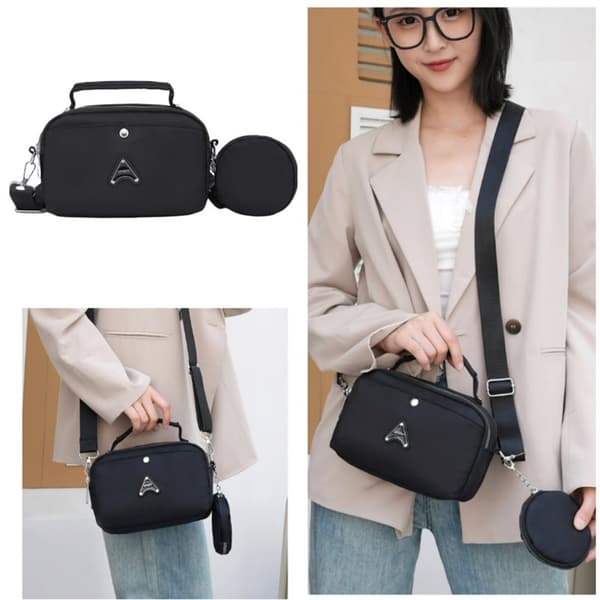 INF Mångsidig axelväska i nylon, Crossbody-väska med flera fack 0