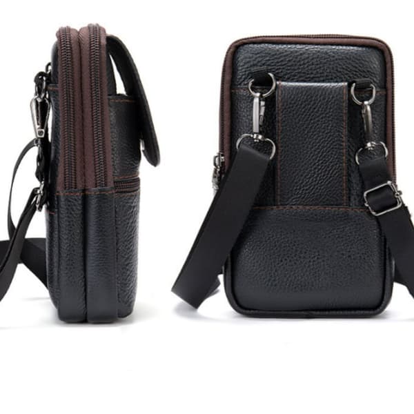 INF Skulderveske i ekte skinn for menn, multifunksjonell crossbody-veske