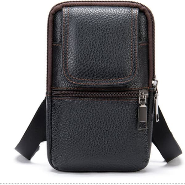 INF Skulderveske i ekte skinn for menn, multifunksjonell crossbody-veske