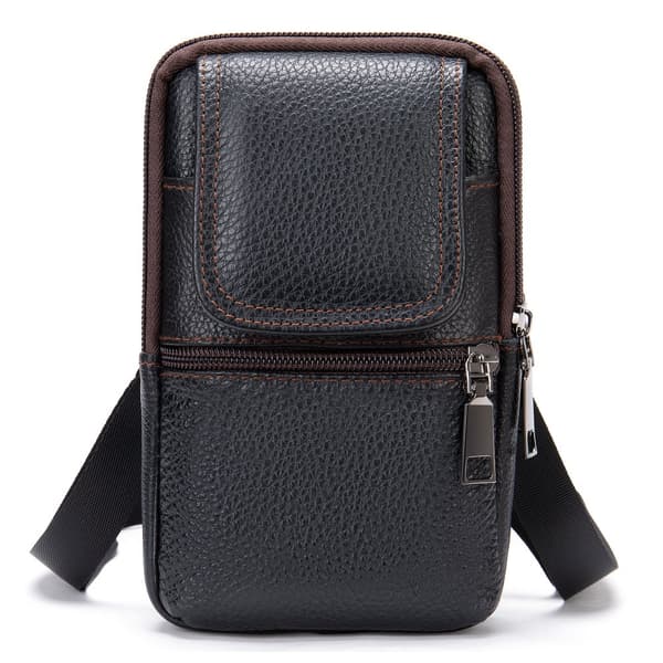 INF Skulderveske i ekte skinn for menn, multifunksjonell crossbody-veske