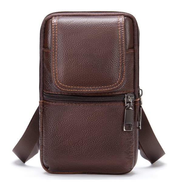 INF Axelväska i äkta läder för män, multifunktionell Crossbody-väska Brun