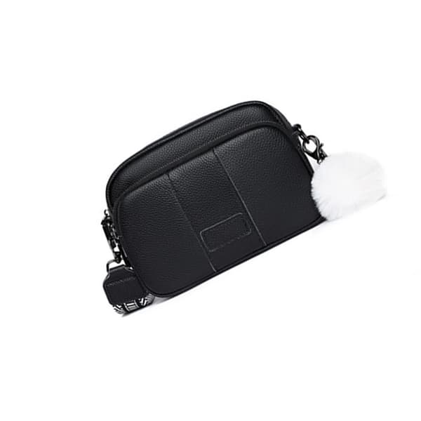 INF Svart läder Crossbody-väska för kvinnor, liten fyrkantig axelväska