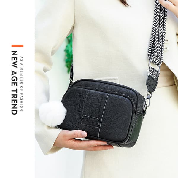 INF Svart läder Crossbody-väska för kvinnor, liten fyrkantig axelväska