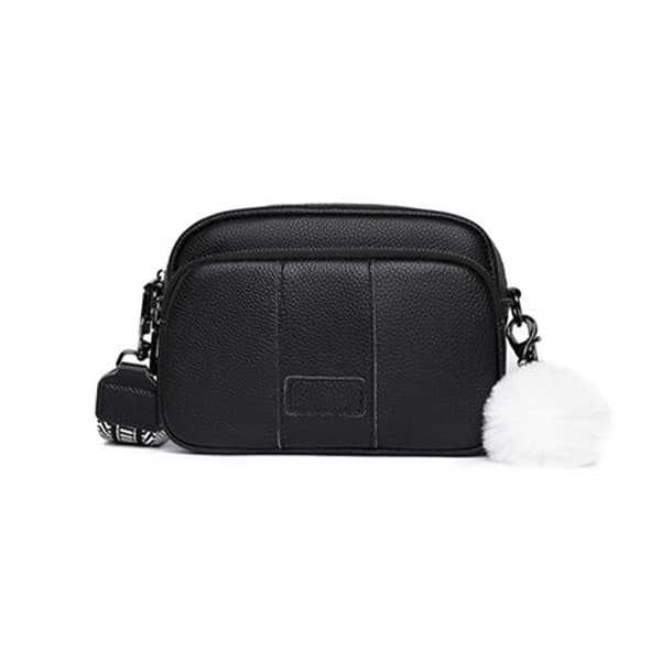 INF Svart läder Crossbody-väska för kvinnor, liten fyrkantig axelväska