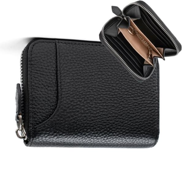 INF RFID-blockerande läderplånbok för män - Smal Bifold-plånbok med dragkedja 0