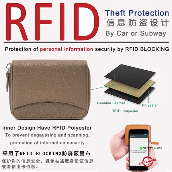INF RFID-blockerande läderplånbok för män - Smal Bifold-plånbok med dragkedja 0