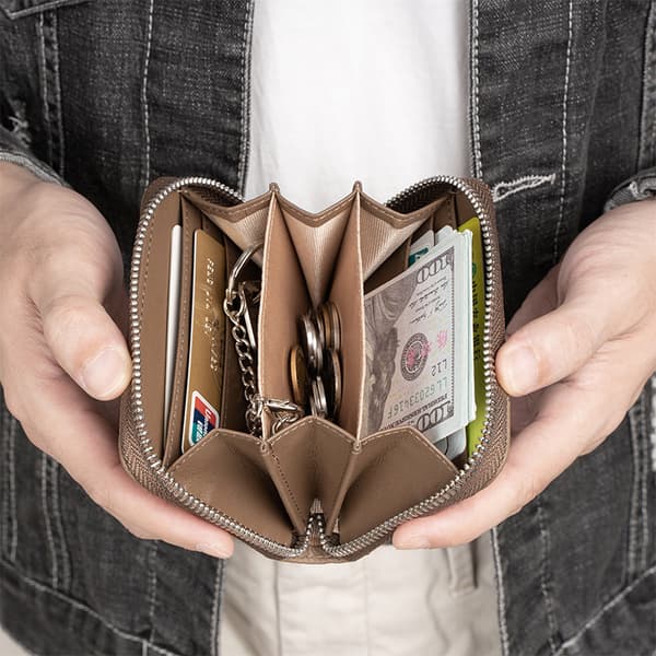 INF RFID-blockerande läderplånbok för män - Smal Bifold-plånbok med dragkedja 0
