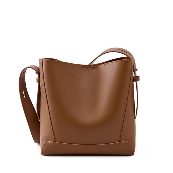 INF Ægte læder bucket taske til kvinder, rummelig crossbody skuldertaske