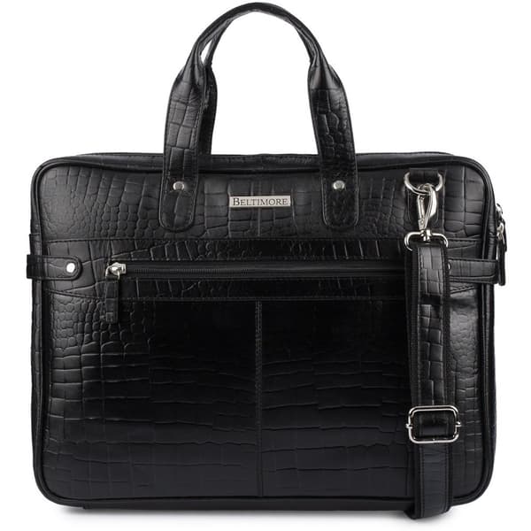 Läderportföljväska croco för laptop 15"6 svart A4 Beltimore